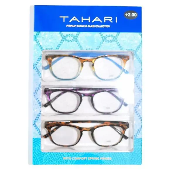 Set of 3 Tahari +2.00 Premium Reading Glass Collection Brown Purple Blue NWB - Picture 2 of 3